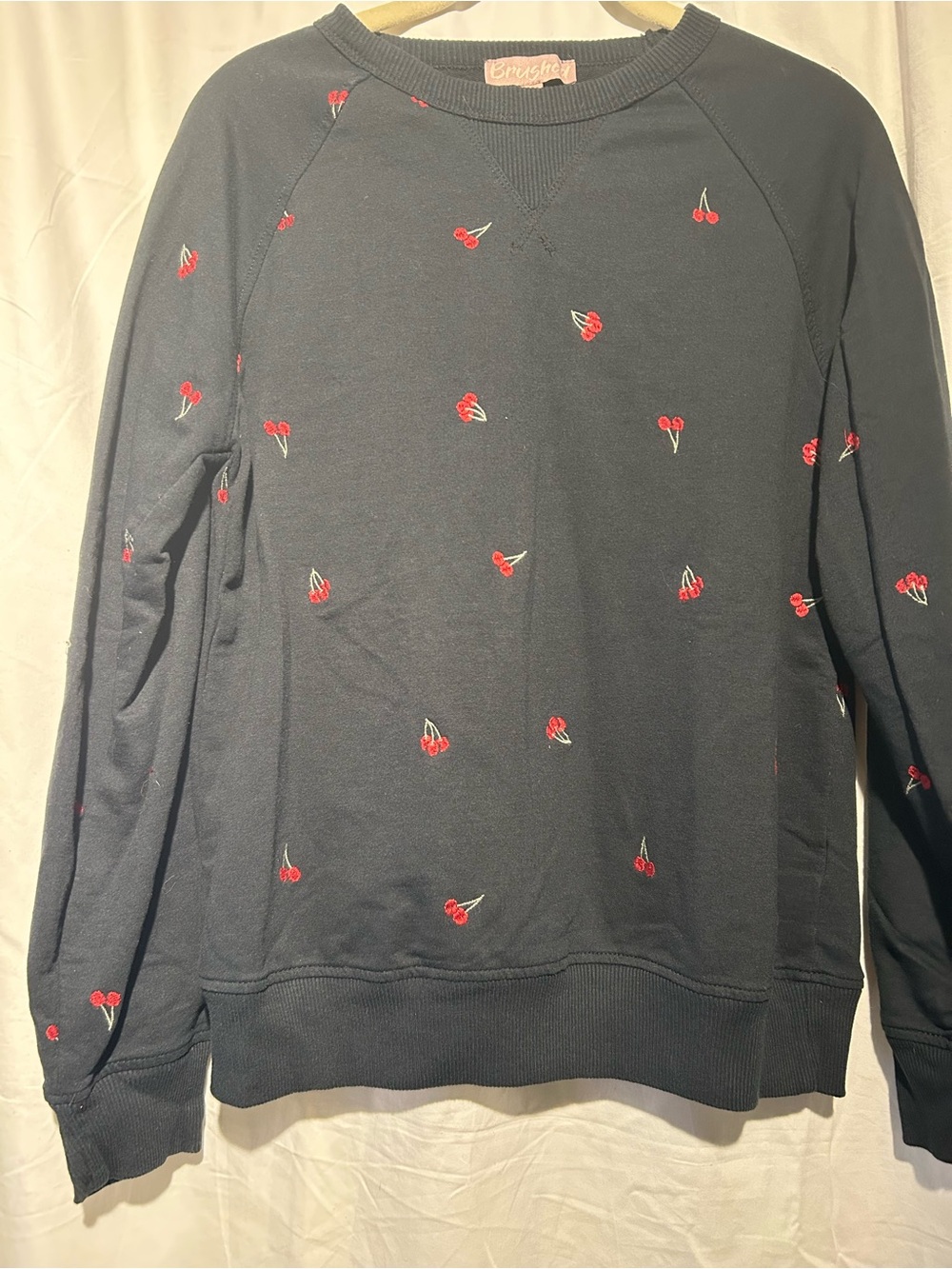 Brushed Black Cherry Embroidered Crewneck Sweatshirt Medium